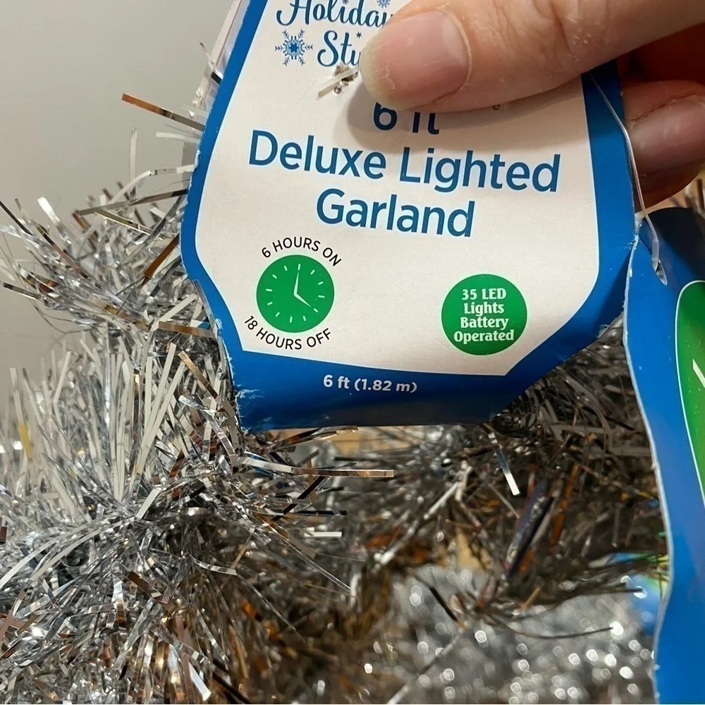 6ft Deluxe Lighted Christmas Garland Tinsel Silver NEW